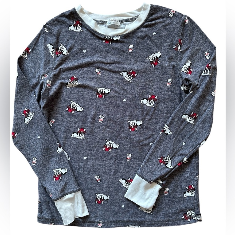New Ardene women's French Bulldog cute puppy dog PJs long sleeve grey size S